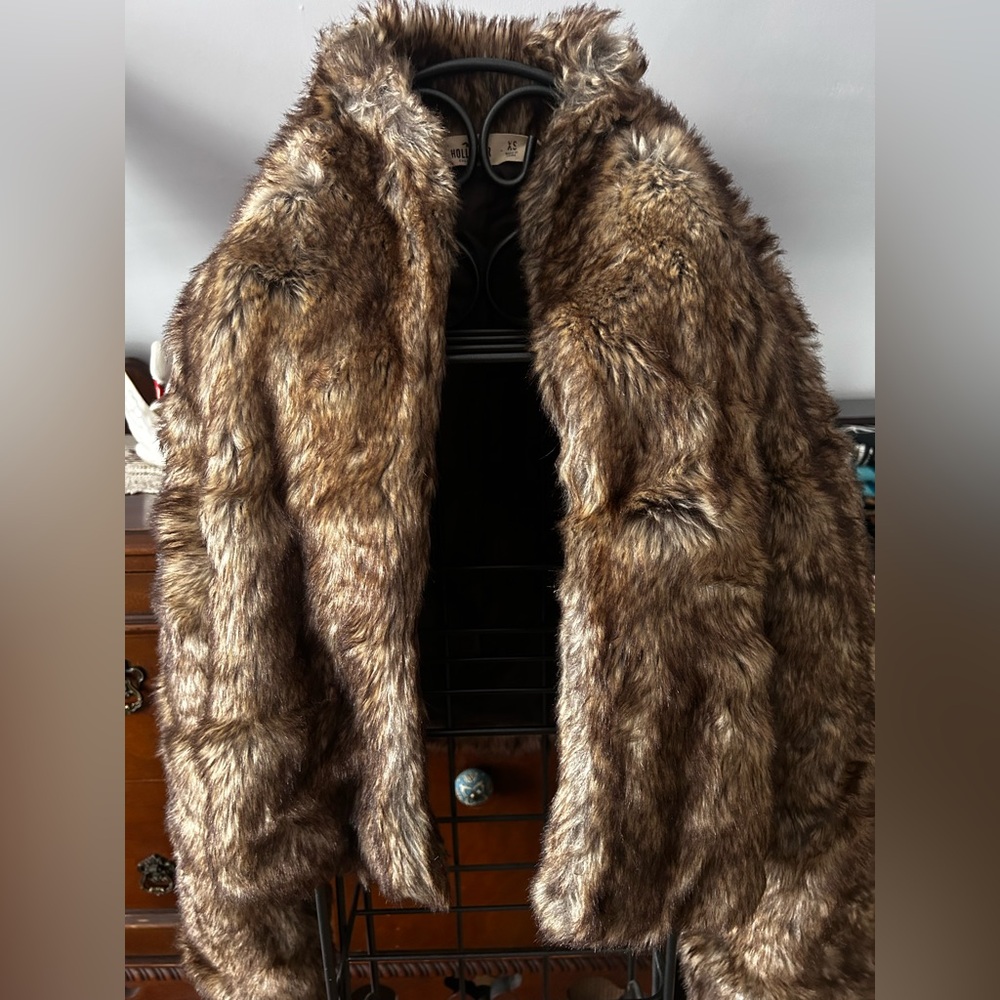 Hollister Faux Fur Coat in Brown